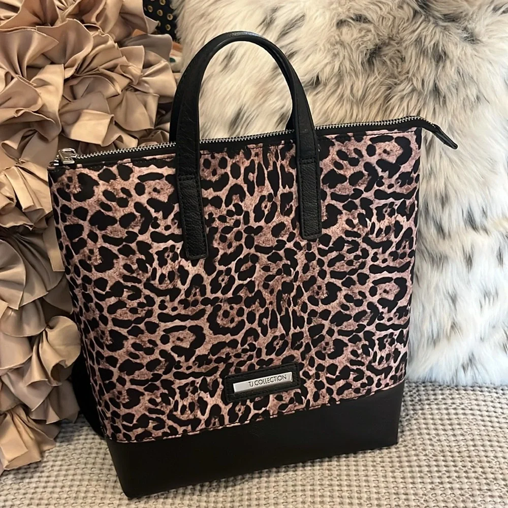 TJ Collection Leopard Torbole Convertible Transformer Backpack Crossbody Bag